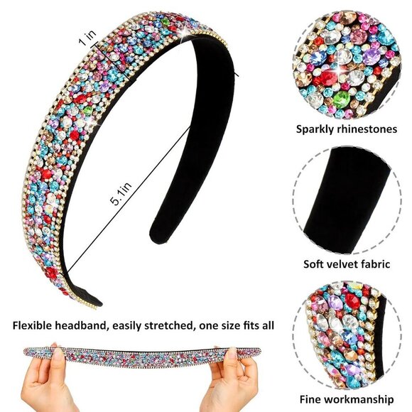 4 Pack Rhinestone Headbands Women Girls Sparkly Hair Accessories Gift main image 5